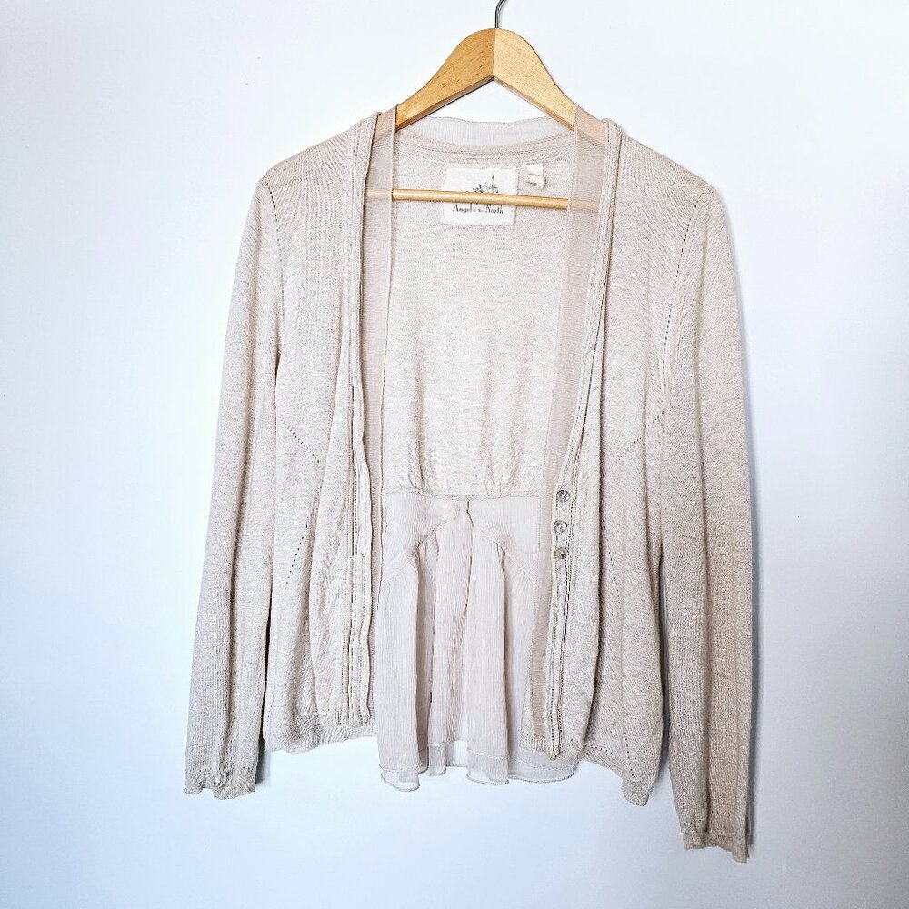 Anthropologie Angel of the North Ivory colored cardigan with tulle at back XL